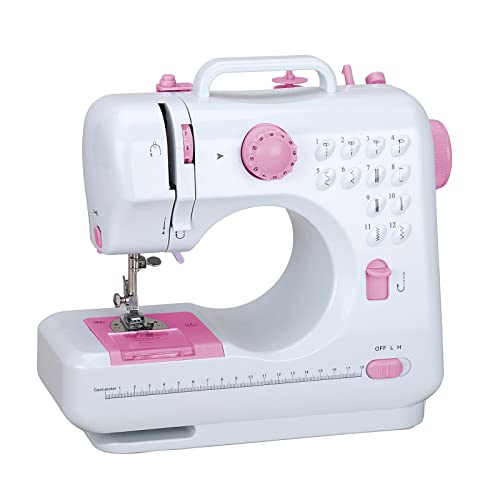 Eenvoudige naaimachines, multifunctionele naaimachine met 12 steken, dubbele lijnen, huishoudelijke naaimachine, overlocknaaimachine met twee snelheden, voor kinderen en beginners