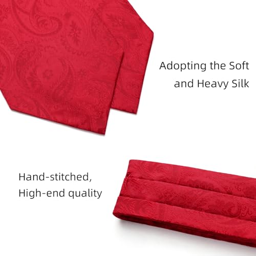 Image of HISDERN Ascot Ties for Men Paisley Floral Ascot and Pocket Square Set Classic Self Tie Mens Cravat Handkerchief for Wedding