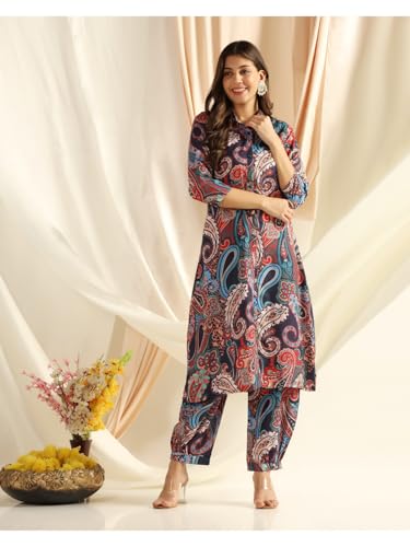 Image of DHRUVI TRENDZ Co Ord Set for Women Stylish | Ethnic Kurta Sets for Woman | Traditional Straight Kurti with Pant | Daily Comfortable Outfit for Office Ethnic Set | 3 /4 Sleeve Top with Relaxed Fit Pant