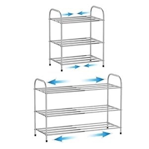 3 Tier Expandable Shoe Rack for Closet, Stainless Steel Shoe Shelf, Strong Weight Capacity Shoes Organizer, Easy to Install and Saving Space Standing Shelf with Sturdy Frame(3 Tier)