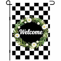 Green wreath on checkered background