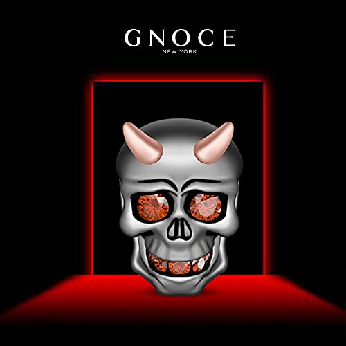 GNOCE Skull Bead Charms 925 Sterling Silver Black Little Devil with Rose Gold Horns Red Eyes Teeth Halloween Jewelry Charm for Bracelets Necklace3