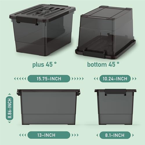 Image of 17 Qt Stackable Storage Bins with Lids, Black Clear Locking Plastic Storage Containers with Latches, Organizer Totes for Closet Pantry Bedroom Garage, Space Saving Nesting Storage Box(4 Pack)