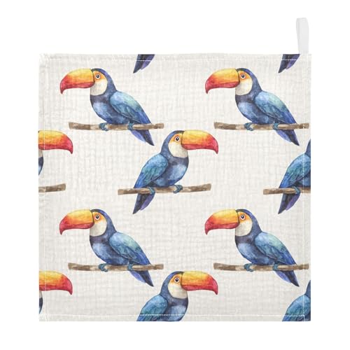 vvfelixl Baby Muslin Washcloths Cartoon Colorful Toucan Baby Burp Cloths Cotton Babys Face Towel for Newborn Infants Boys Girls Soft and Absorbent 11.8 X 11.8 in, 3 Pack