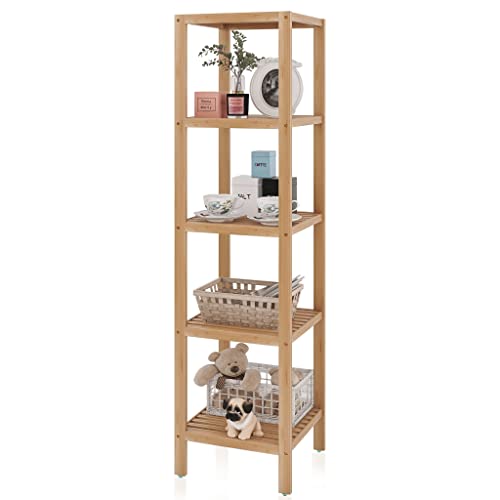 SMIBUY Estante de Almacenamiento para el baño, Organizador de estantería de bambú de 5 Niveles,...