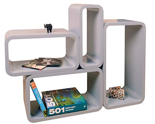 Mensola Da Muro Libreria Scaffale Vari Colori Retrò Cubi Moderno LO01 (Grigio)