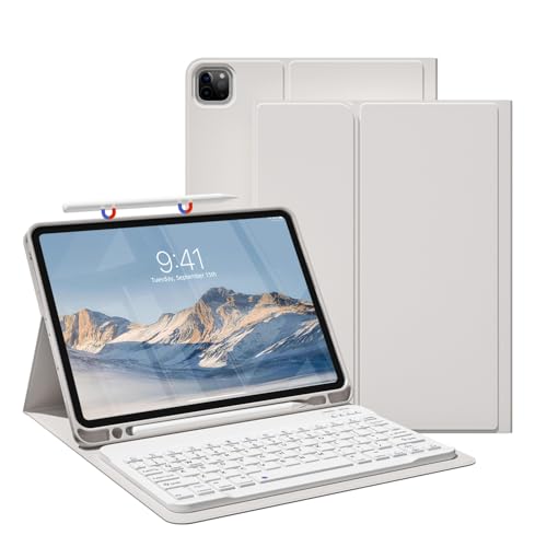 JKSML Tastatur Hülle für iPad Pro 11 Zoll 4./3./2.Generation (2022/2021/2020) mit Stifthalter, Abnehmbare Bluetooth Tastatur,Soft TPU Schutzhülle für iPad Pro 11',QWERTZ Layout,Grau