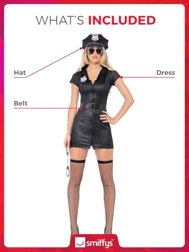Miniatura 4 de Smiffys Disfraz Fever de policía corrupta, negro, con vestido, cinturón y gorra Halloween, Carnaval