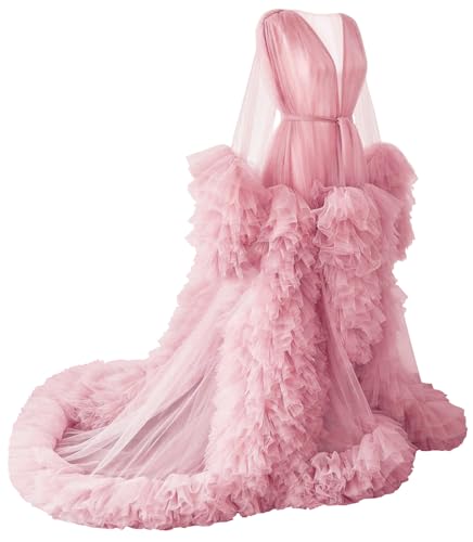Image of BATHGOWN Sexy Illusion Long Lingerie Tulle Robe Nightgown Bathrobe Sleepwear Bridal Robe Wedding Scarf
