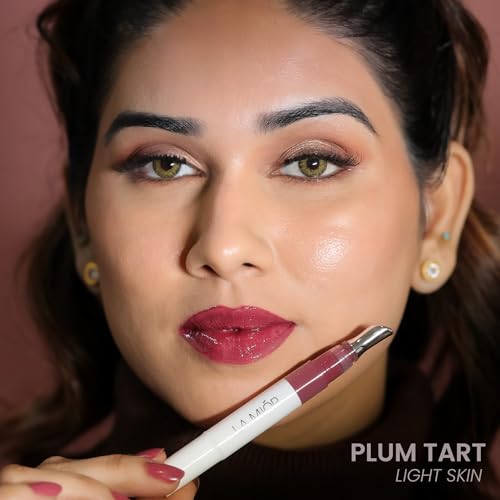 Image of LAMIOR Peptide Glaze Lip Balm - 3 in 1 Formula for Glossy Shine, Healing & Nourishment for Dry Dark & Pigmented Lips with Shea Butter, Non Sticky, Moisturizing Lip Balm for Women, (Plum Tart)