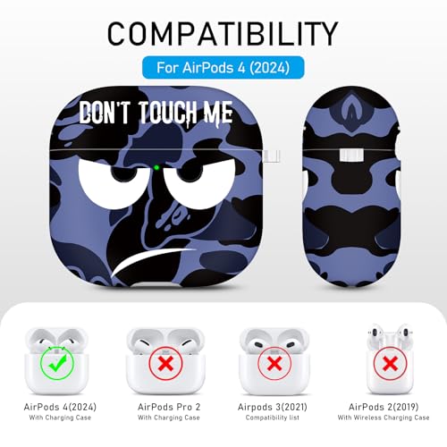 Image of for Apple Airpods 4th Generation Case Covers(2024),Don't Touch Me for Airpods 4 Cover with Keychain /Lanyard Soft Cute Shockproof Cover for Women Men Compatible AirPod 4 Case,Blue