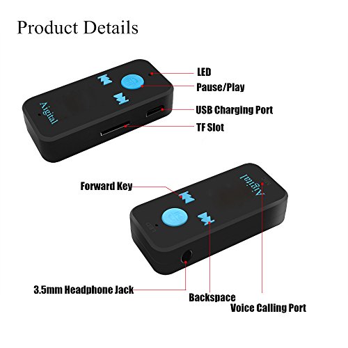 Bluetooth Receiver Adapter, Aigital Portable Bluetooth Hands Free Car Kit Audio Receiver Adapter Wireless Music Player, Easy Operation and Connection, Supports TF Card MP3 Play