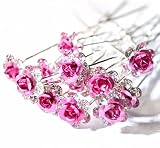 Accessoires cheveux coiffure mariage 1 lot de 10 épingles à chignon fleurs à strass roses