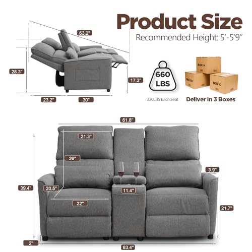 Sillón reclinable doble gris con consola moderna miniatura 3