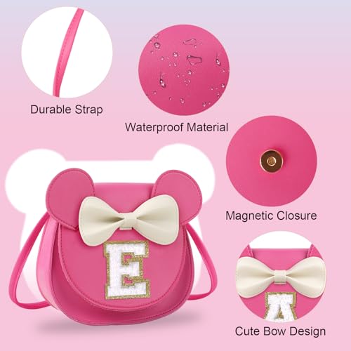 Birthday Gifts for 2 3 4 5 6 7 8 9 10 Year Old Girls, Toddler Kids Purse Little Girl Mouse Ear Bow Personalized Initial Purse3