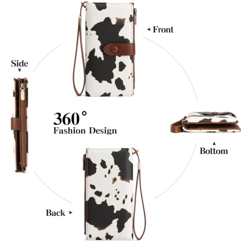 Image of GOIACII Womens Wallets Large Capacity Credit Card Holder RFID Blocking Leather Wallet Wristlet Ladies Clutch Purse Cow Print
