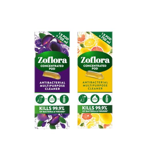 Zoflora Bundle: Lemon Zing Multipurpose Disinfectant Concentrated Pod + Zoflora Midnight Blooms Multipurpose Disinfectant Concentrated Pod, Refill for 750ml Spray Bottle, Just Add Water (Pack of 1)