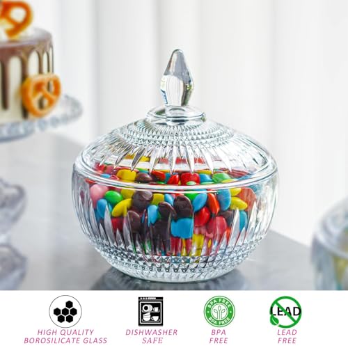 600 ml große Glas-Süßigkeitenschale mit Deckel, klares Kristallglas mit Deckel, dekoratives Glas für Buffet, Party, Hochzeit, Heimdekoration, spülmaschinenfest