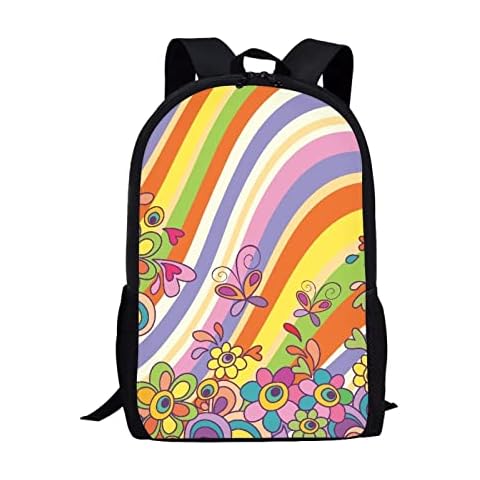 UOIMAG Mochila escolar para niños con diseño de Flores de mariposa de rayas coloridas Cover
