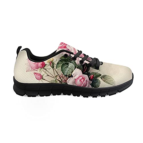 Biyejit Flowers Print Sport Chaussures de Course sur Route Baskets de Marche légères pour Femmes pour Les Voyages en Plein air