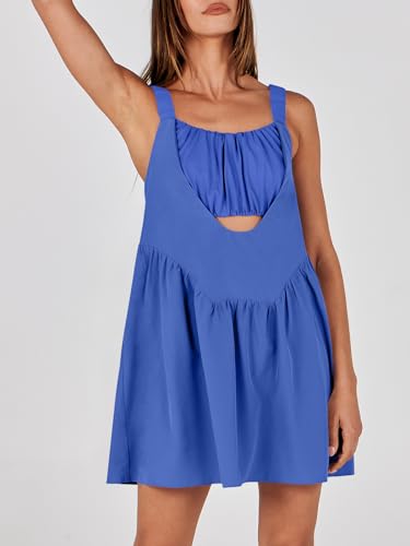 ANRABESS Minivestido feminino sem mangas de verão com sutiã embutido e shorts casuais recortados par