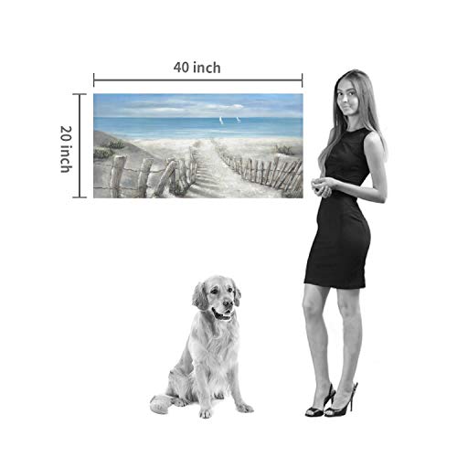 Abstract Beach Path Artwork Picture: Hand Painted Textured Coastal Painting Ocean Canvas Wall Art For Living Room (40” X 20” X 1 Panel) #TOP5