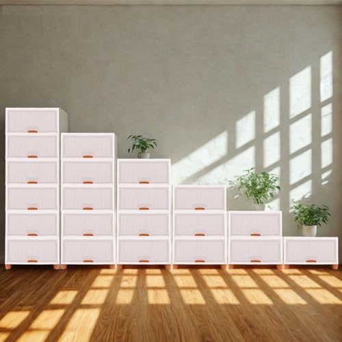 Image of Strassis DesignPlastic Cupboard for Storage, Multipurpose Cabinet Drawer, Foldable Wardrobe Organizer for Clothes, Kitchen Storage Cabinet, Modular Almirah with Magnetic Doors, Wheels (Beige)