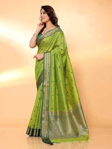 Image of Sidhidata Women's Cotton Silk Jacquard Boardered Saree With Unstitched Blouse Piece (Kalyani)