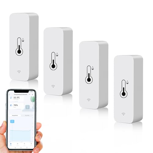 WLAN Smart Thermometer Hygrometer, Digitale Mini Innentemperatur und Feuchtigkeitssensor, Raumtemperaturfeuchtigkeitssensor App Fernbedienung für...