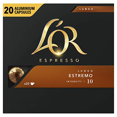 L'OR Espresso Koffiecups Lungo Estremo (200 Lungo Koffie Capsules, Geschikt voor Nespresso* Koffiemachines, Intensiteit 10/12, 100% Arabica Koffie, UTZ Gecertificeerd), 10 x 20 Cups