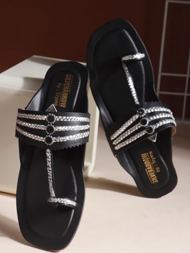 Image of SilverArrow Women's Desi Bloom Fashion Sandals|Kholapuri Style Flat with Open Back |Casual Wear