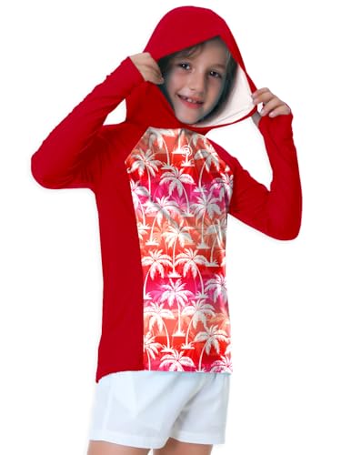 Image of AOBUTE Unisex Kids Long Sleeve Hoodie Rash Guard Boys UPF 50+ Swim Top with Thumb Hole 3-12 Years