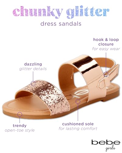 bebe Girls Sandals - Big girl and Toddler Girl Sandals with Durable Leather and Glitter Straps, Summer Dress Shoes for Girls2