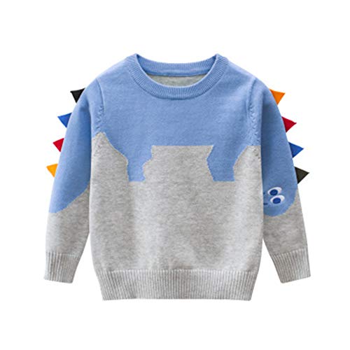 HZYBABY Toddler Baby Boys Autumn Long Sleeve Dinosaur Sweater Cotton Cartoon Pullover Sweatshirt Blue, 4-5T