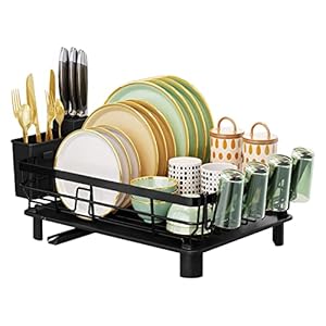 Vanleonet Dish Drying Rack, Dish Racks for Kitchen Counter,Dish Drainer with Removable Utensil Holder,Dish Drying Rack with Easy Installation