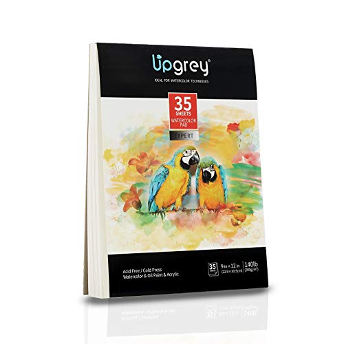 UPGREY Watercolor Paper Pads 35 Sheets Painting Paper 9\"x12\" Sketch Pads Drawing Paper Acid Free Sketchbook Watercolor Journal Cold-Pressed Double Sided for Wet & Dry Media (140lb/300gsm) Pack of 1