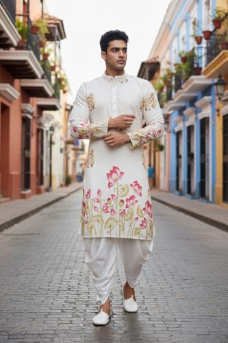 Image of Trustous Men's Printed Kurta Dhoti Set Traditional Ethnic Wear for Festivals & Weddings | Men's Stylish Printed Kurta with Dhoti Set | Traditional Indian Ethnic Wear for Men