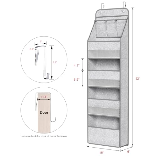 Univivi 5-Shelf Door Storage Over Door Hanging Organizer with 4 Large Pockets and 3 Small PVC Pockets Nursery Closet Cabinet Wall Mount Hanging Storage Organizers for Baby Nursery (Grey Pattern) - Image 4