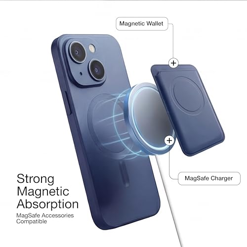 Image of amazon basics Premium Mag-Safe Case for iPhone 15 | Shockproof & Anti-Scratch Cover | Soft Silicone with Wireless Charging | Camera Lens Guard - Blue