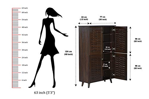 Image of DeckUp Bei 4-Door Engineered Wood Shoe Rack with Wooden Legs (Walnut, Matte Finish)