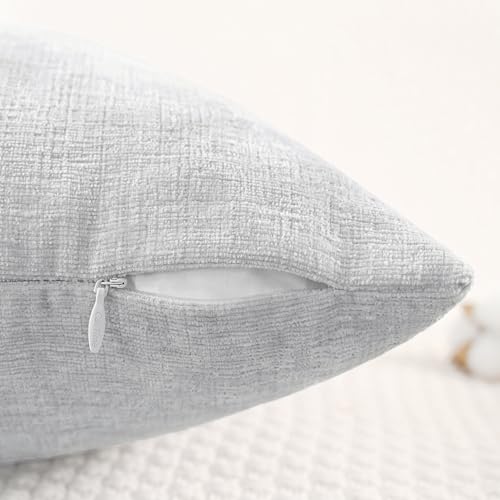 Image of CaliTime Throw Pillow Covers Decorative 18 X 18 Inches Pack of 4 Cozy Chenille Cushion Cases for Couch Sofa Bed Living Room Home Moonbeam Gray