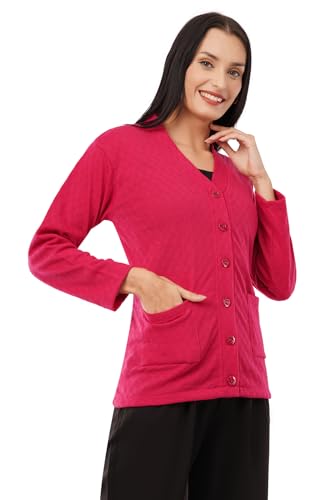 Image of Women Woolen Full Sleeve self Knit v-Neck Sweater Cardigan for Winter wear with Front Pockets Plus