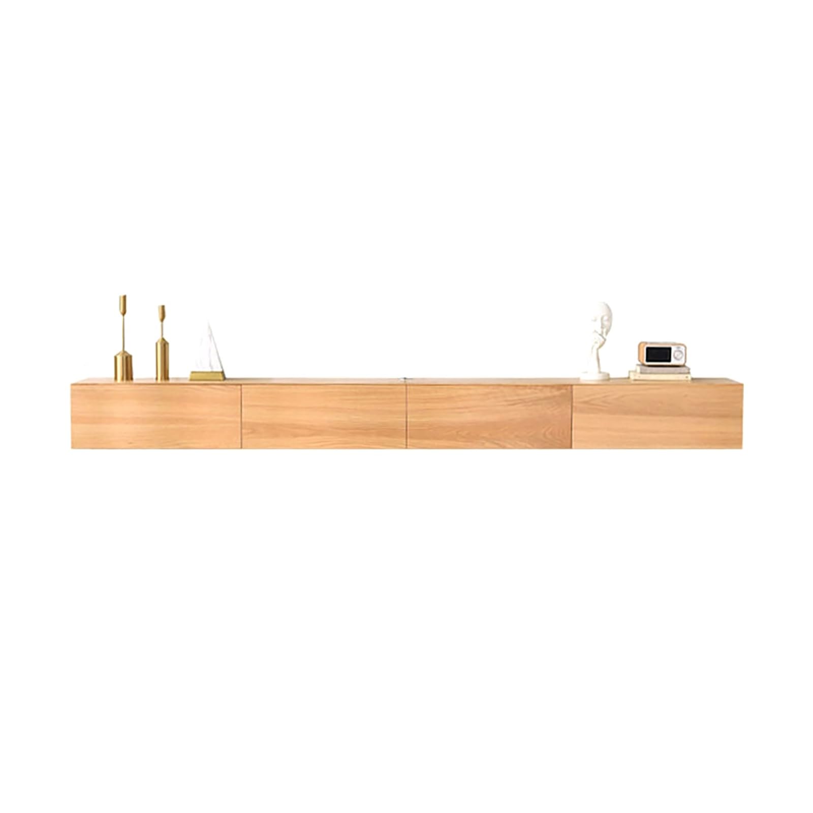 Mobile TV Sospeso, Console Multimediale In Legno Con Ante A Ribalta E Cassetti, Mobile Porta TV A Parete, Console Multimediale Per Lettore DVD, Decoder, Console Per Videogiochi(Natural,200x24x20cm)
