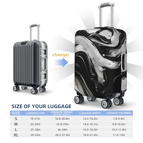 Fluid Black White Paint Swirls Print Luggage Cover For Suitcase,Washable Elastic Travel Suitcase Protector With Zipper Closure And Bottom Buckle – Fits 18-32" Luggage-X-Large4