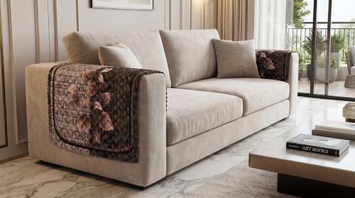 Image of KINGLY Quilted Velvet Sofa Cover Coffee Brown 2 Pc Arm Cover Anti Skid Pipe