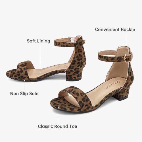 Image of Dufannie Girls Sandals Low Heels Dress Pump Ankle Strap Open Toe Flower Girl Wedding Party for Toddler Little Big Kid