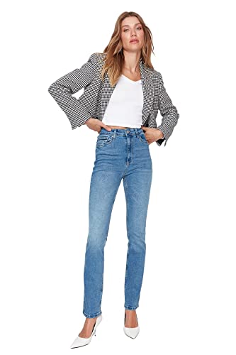 TRENDYOL Damen Trendyol Herren Hoher Bund Flared Jeans, Blau, 42 EU
