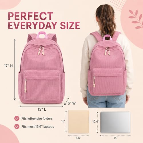 Image of BTOOP School Backpack for Teens Large Corduroy Bookbag Lightweight 15.6 inch Laptop Bag for Girls Women Casual High School College