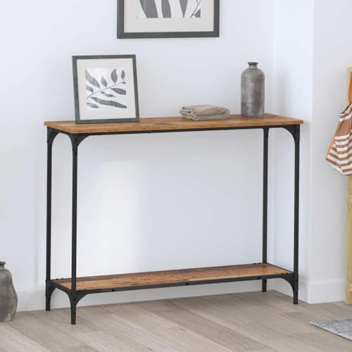 Vorpalize Table console en bois vieilli 101 x 30,5 x 75 cm étroite avec étagère et cadre en acier pour salon, couloir, design minimaliste, durable et peu...