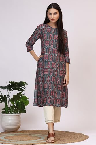 Image of W for Woman Pink Bold Geometric Printed Pure Cotton Straight Kurta
